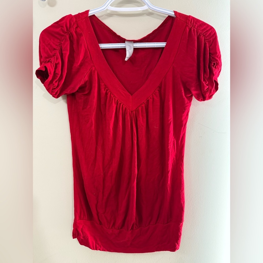 ICON Red Ruched Fitted Blouse